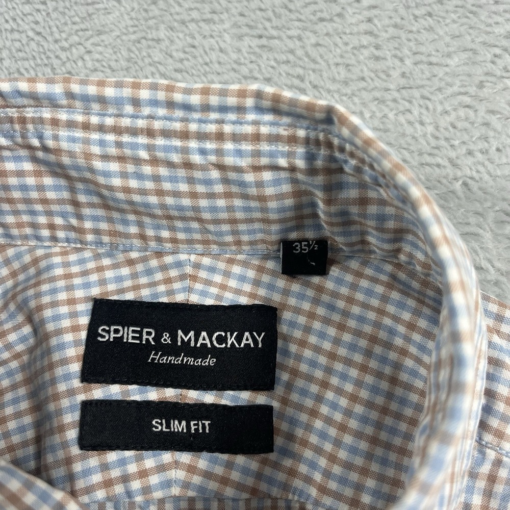 Spier Mackay Men Shirt 35.5 Blue Orange Check Button Up Long Sleeve Slim Fit - Picture 2 of 8